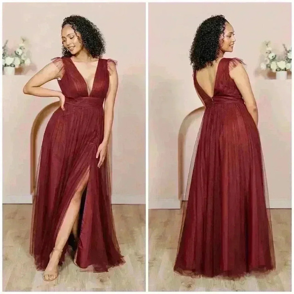 Revelry Cora Tulle v Neck Maxi Dress Classic Emerald 336 Womens 8 - Picture 2 of 16